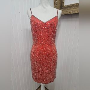 Elegant Orange Beaded Oleg Cassini Dress Size 8